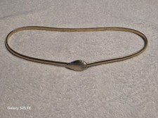 Vintage Gold Tone Metal Flexible Link Belt with Seashell Buckle