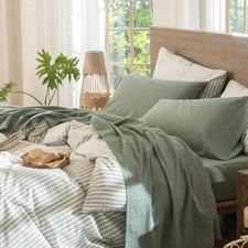 Queen Bedding Sheet Set Cotton Linen-Like Breathable Durable Soft