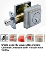 QTY 2- Shield Security Square Rose Single Cylinder Deadbolt Satin Nickel Finish