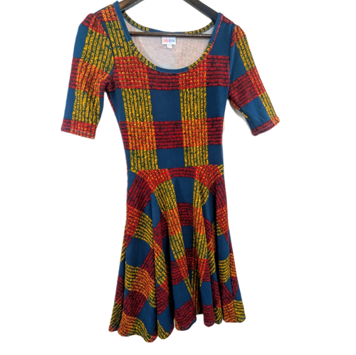 LulaRoe Nicole Dress Size XS Color Block Art Fitted Bodice Full Circle Skirt - Picture 2 of 9