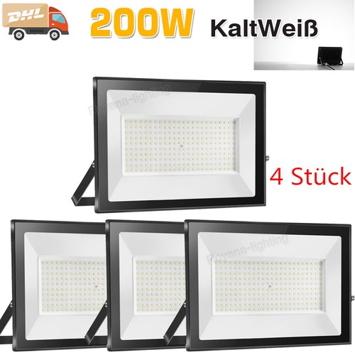 4x 200W LED Fluter Strahler Scheinwerfer Außen Garten Baustrahler Kaltweiß IP65