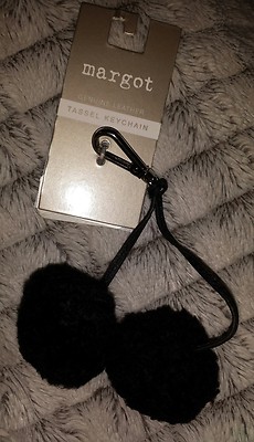 NWT MARGOT Double Pom Pom Black Keychain - Jewelry for your bag or keys!