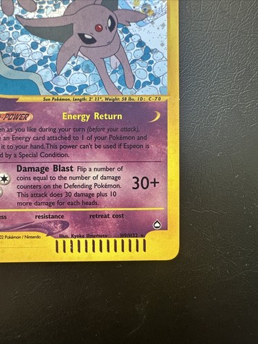 Carta collezionabile Pokemon Espeon HOLO ENG H9/H32 Aquapolis - Foto 4 di 10