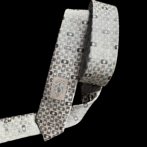Gucci Tie Hardware G Mark Silk Cotton Beige Silver Men Made in Italy - Picture 3 of 8