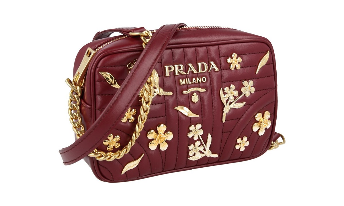 LUXURY PRADA DIAGRAMME SHOULDER BAG HANDBAG 1BH084 RED LEATHER NEW