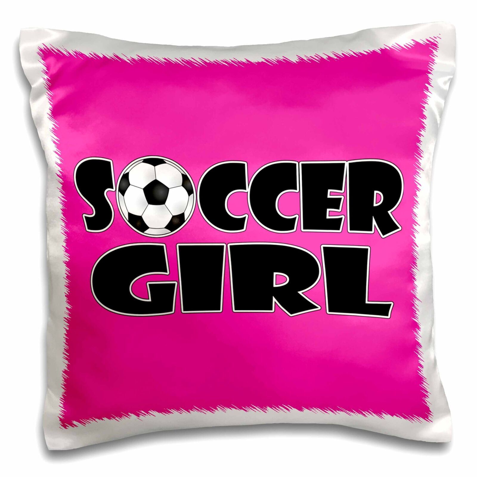 3dRose Soccer Girl Black and Hot Pink 16x16 inch Pillow Case