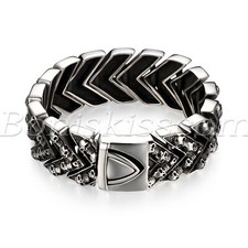 Mens Biker Gothic Heavy Skull Stainless Steel Link Chain Bracelet Halloween Gift