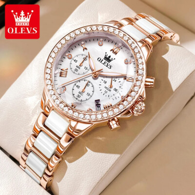 OLEVS Women Watch Luxury Elegant Multifunctional Calendar Diamond Quartz Watch