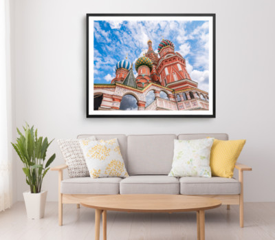 St. Basil's Cathedral Print, Russis Wall Art, Cloudy Sky Framed City Wall Art
