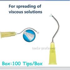 100Pcs Dental Infusor Applicator Delivery Tips Pre-Bent Metal Brush End 19G