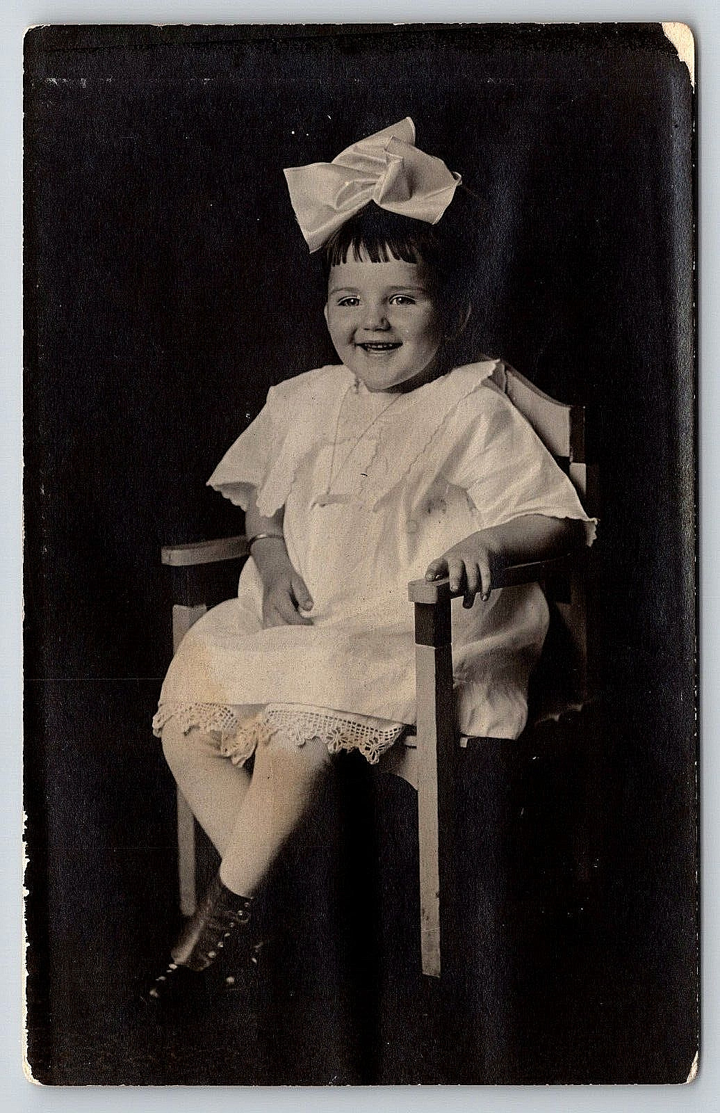Vintage Old Picture Real Photo Postcard Antique Beautiful Young Girl White Dress