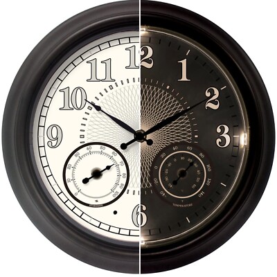 Illuminated Large Outdoor Clock - 18 inch Indoor Outdoor Night Light Wall Clo...