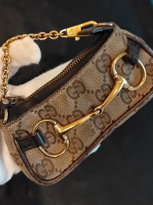 GUCCI Horsebit chain Coin Mini Pouch Purse Case Wallet GG Canvas