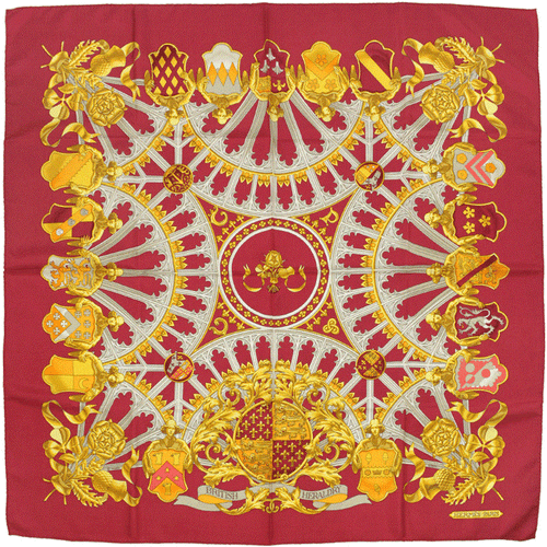 Hermes Schal BRITISH HERALDRY 90cm Seide Carre Rot Gold VLADIMIR RYBALTCHENKO - Bild 1 von 6