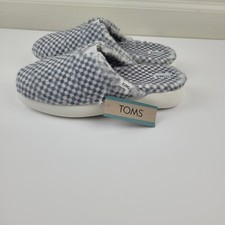 TOMS Alpargata Mallow Mule Lunar Grey Check Faux Mohair Slippers Women's Size 6