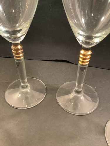 Set of 4 Blown Glass Wine Glasses Gold Ring Stem Holland/Netherlands 8.5" - Picture 2 of 11
