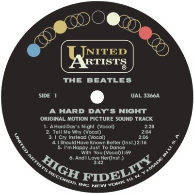 Beatles - A Hard Day's Night LP Label Sticker | eBay