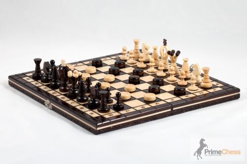 Prime Chess Hand Crafted Kingdom Wooden Chess and Draught Set 35cm x 35cm - Afbeelding 1 van 10