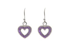Silver Heart Crystal Earrings Lavender Austrian Crystals Drop Drops 925 Hallmark