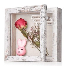 5x5 Shadow Box Frame with Linen Back Sturdy Rustic Memory Display Case of Flower