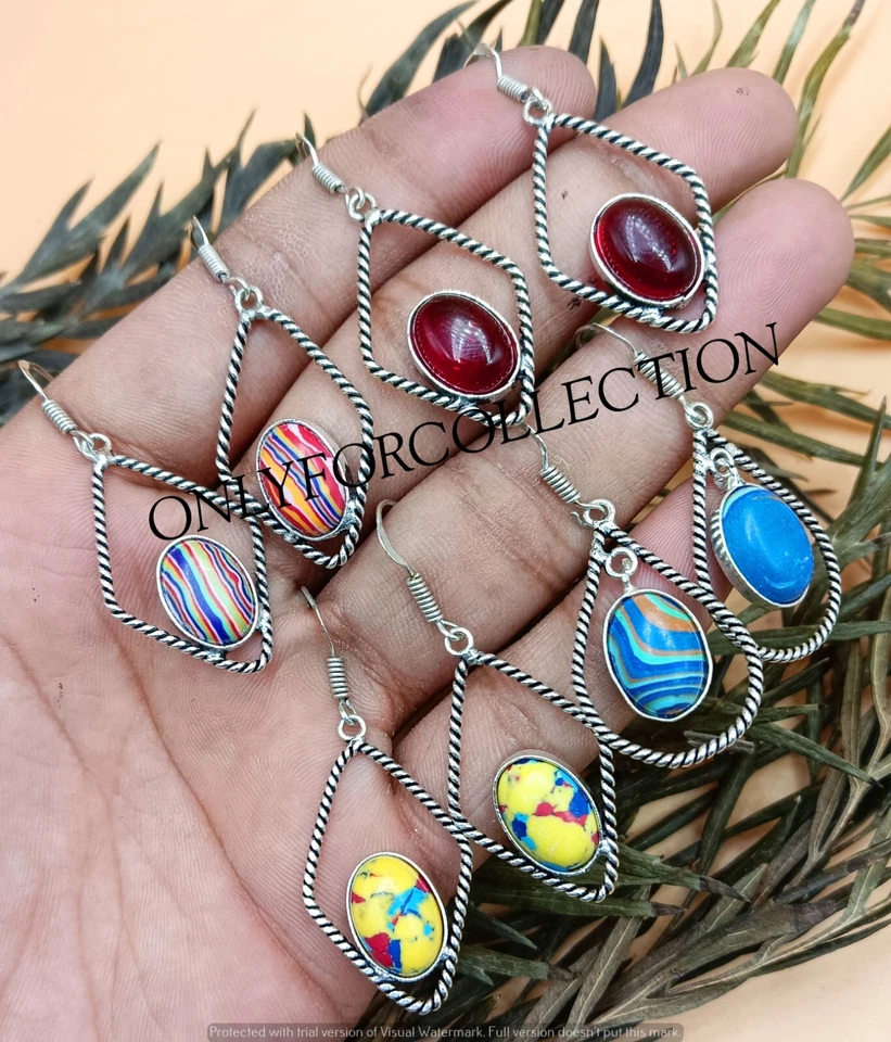 Lote de pendientes de mujer de lujo enchapados en plata de ley 925 de ámbar báltico y mezcla de piedras preciosas Foto 2 de 4