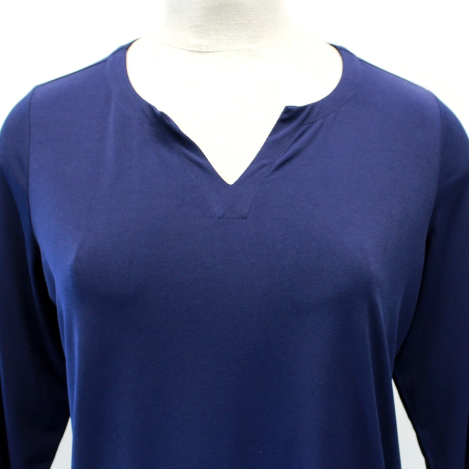 Túnica Top Susan Graver QVC Plus Azul Marino Tejido Líquido Cuello Dividido 1X Foto 3 de 4