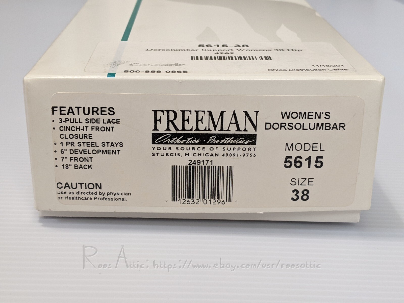 Freeman Womens Dorsolumbar Support Corset Back Brace White Model 5615