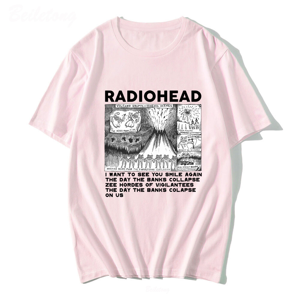 Radiohead Tシャツ レディース Radiohead Vintage Print T Shirt Unisex Oversized Hip Hop style