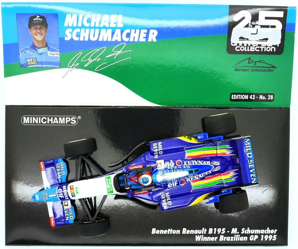 NEW MINICHAMPS MILD SEVEN BENETTON RENUALT B195 M SCHUMACHER BRAZIL GP 1995 1/43 - Image 2 of 4