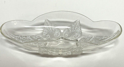 Vintage Glass Celery Dish Beaded Leaf Pattern 9.75''