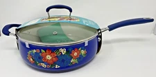 Pioneer Woman Dazzling Dahlias 4.6 qt Jumbo Cooker Nonstick Pan With Lid blue