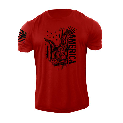 New Men's Distressed USA Eagle Flag T-Shirt In GOD We Trust American Graphic Tee