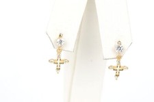 14K Yellow or White Gold Cubic Zirconia CZ Cross Dangle Earrings