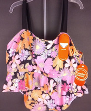 Wonder Nation Girls Two Piece Black Floral Tankini Swim Suit Size XXL - New B7 