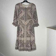 Anna Sui Crochet Trim Full Slip Peasant Midi Dress Size 2 Cream Multicolor USA