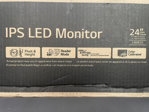 Black LG 24" FHD LED Backlit IPS LCD VGA DVI Monitor 24MB35P-B w/ Stand & Cables