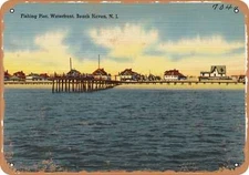 METAL SIGN - New Jersey Postcard - Fishing Pier, Waterfront, Beach Haven, N. J.
