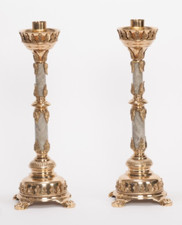 Pair of World Class Brass Church 20" Altar Marble Stem Candlesticks 108m