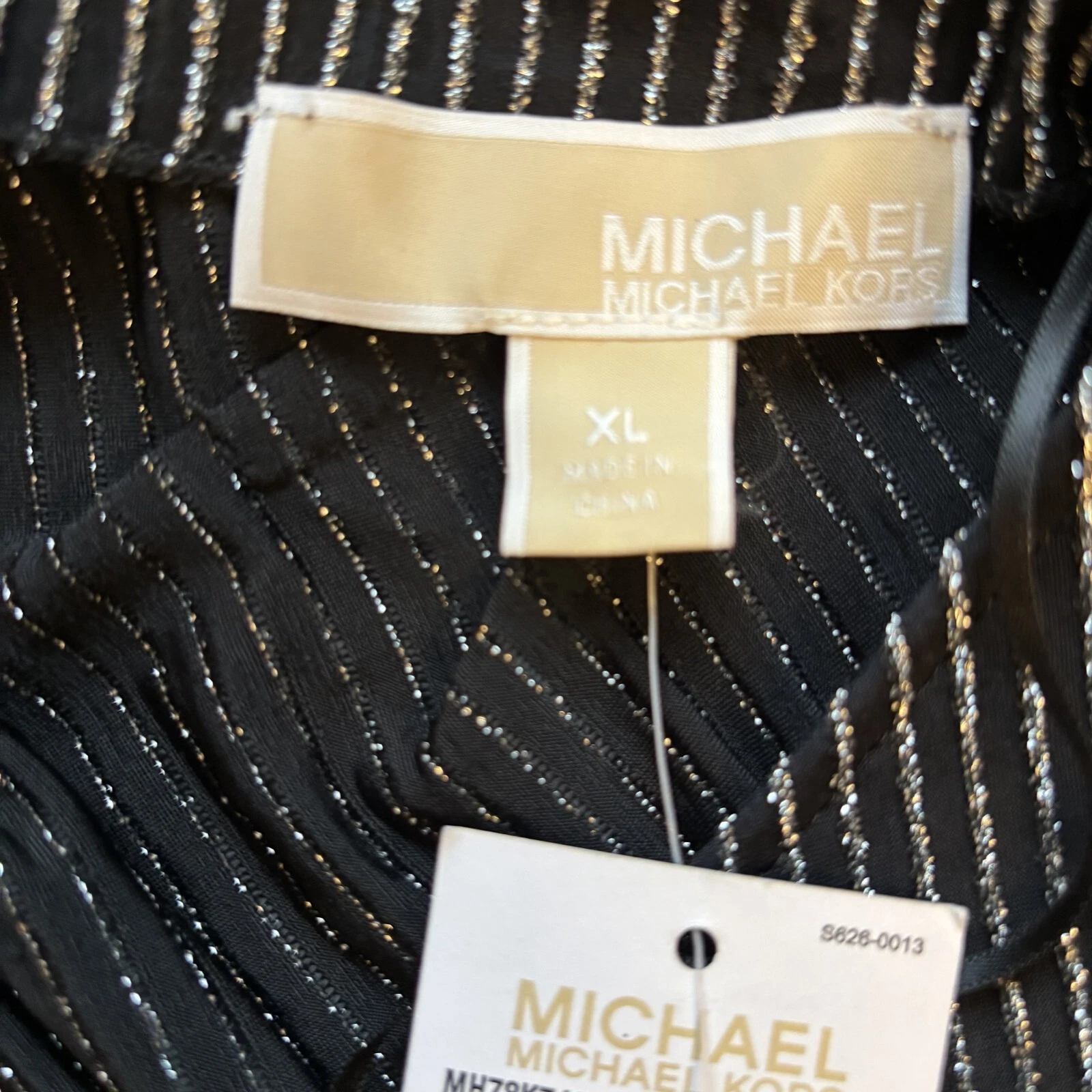 Abito MICHAEL Michael Kors elasticizzato cappuccio schiena nero argento taglia XL cocktail nuovo con etichette