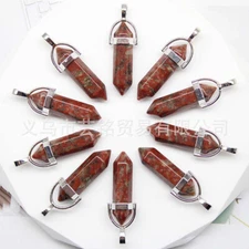 30pcs Natural Sesame Stone Hexagonal Column Pendants Jewelry Making Wholesales