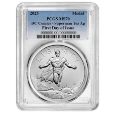 Presale – 2025 Superman DC Comics 1 oz Silver Medal PCGS MS70 FDOI Blue Label