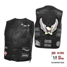 Motorcycle Genuine Leather Biker Vest for Men Club Style Classic Medium Black