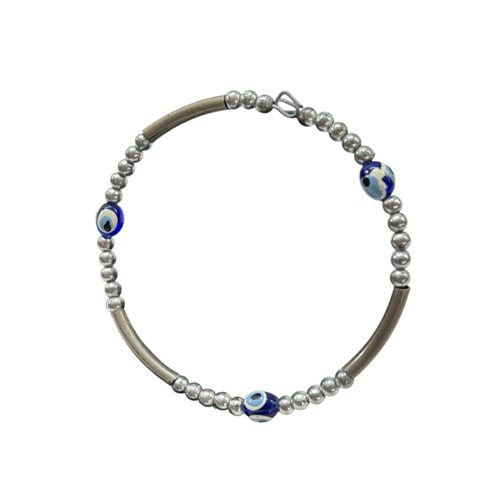 Silvertone Adjustable Bangle Bracelet Beaded Open… - image 6