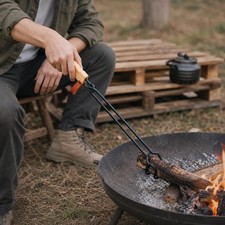 Feuerzange lang, Grillzange mit Holzgriff