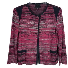 Ming Wang Jacket Cardigan Blazer Size L Burgundy Sparkle Open Front Career Party