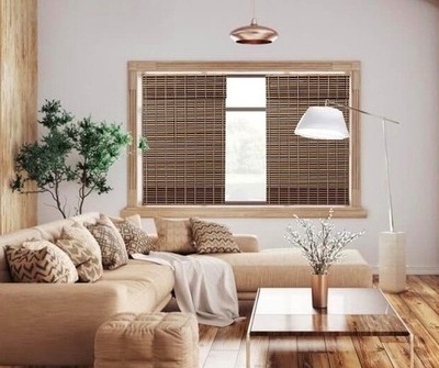 TJ Global Cordless Bamboo Window Blind Sun Shade, Light Filtering Roman...