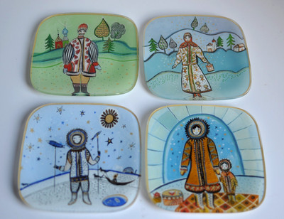 Fragonard Glasteller Dekoteller Seifenschalen Dessert Glasschalen naive Malerei