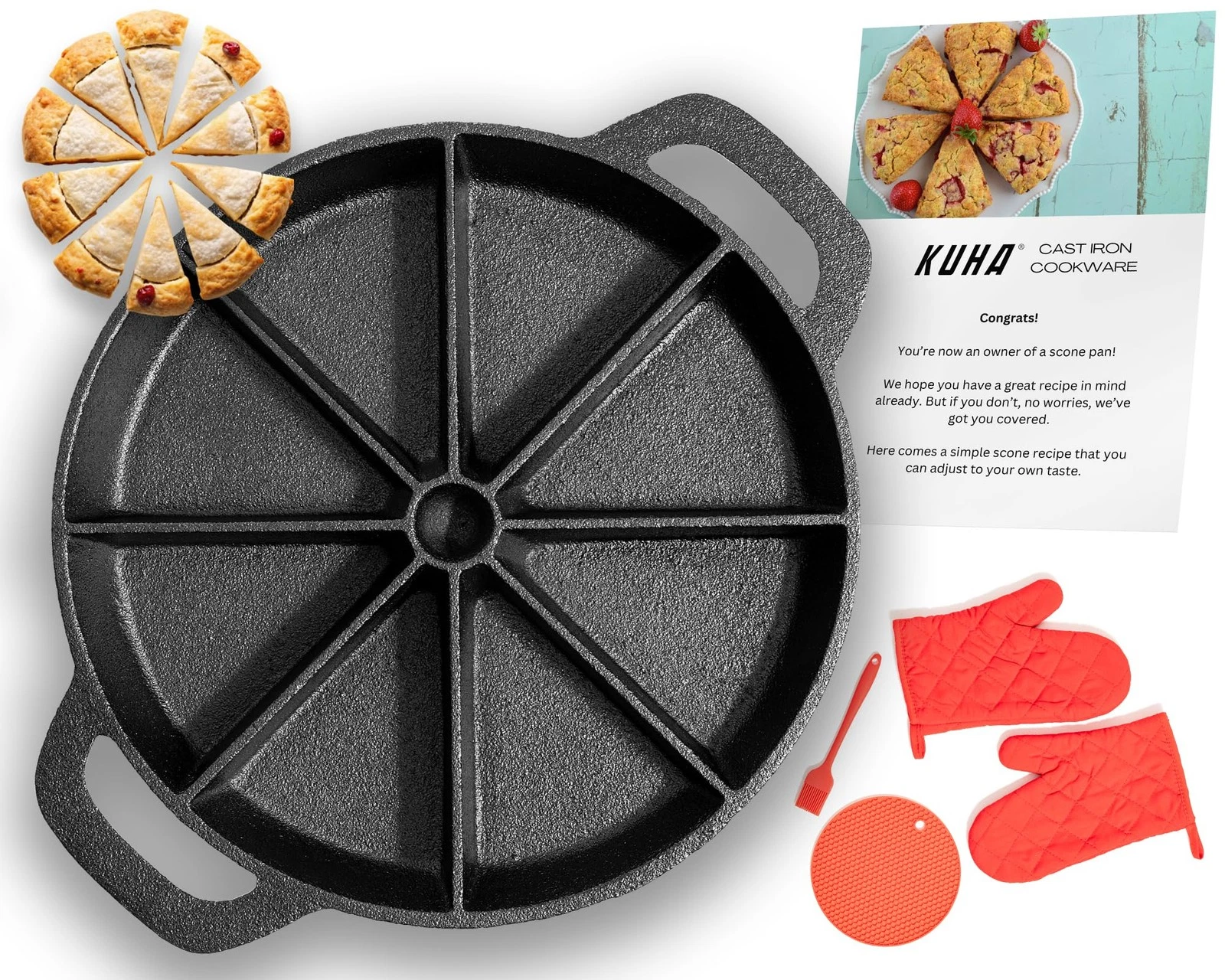 Cast Iron Scone Baking Pan | Pre-Seasoned Cast Iron Pan for Biscuits & Cornbr...