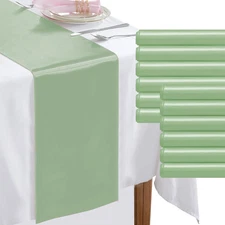 KKJIAF 12 Pack Sage Green Table Runners 12 X 108 Inch, Rectangular Smooth Satin 