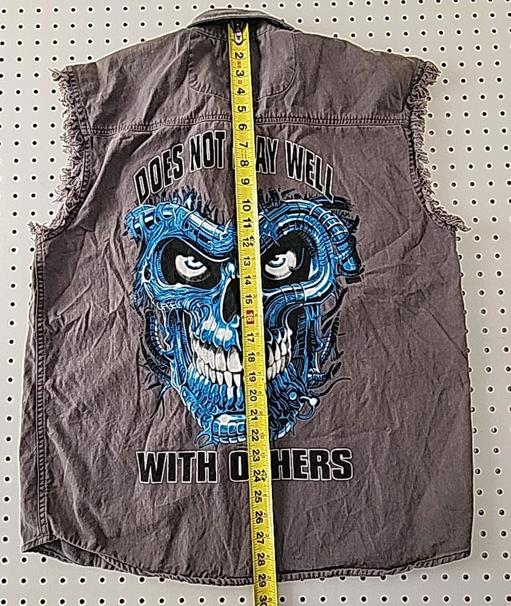 Liquid Blue Skull Biker Vest Shirt Twin V-Twin Does Not Play Well With Others